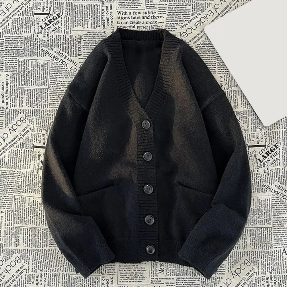 A men's knitted V-neck cardigan with buttons