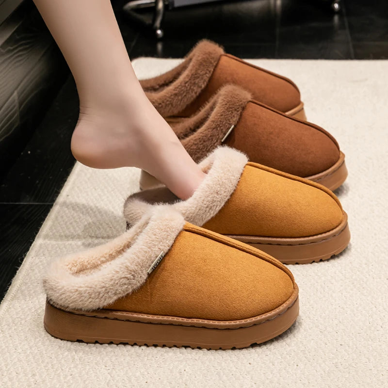 Warm women's slippers with thick, non-slip soles