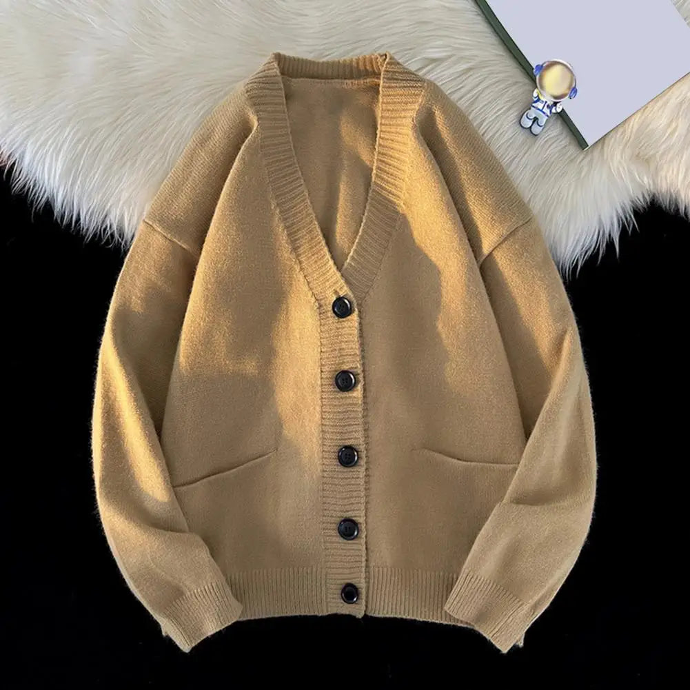 A men's knitted V-neck cardigan with buttons