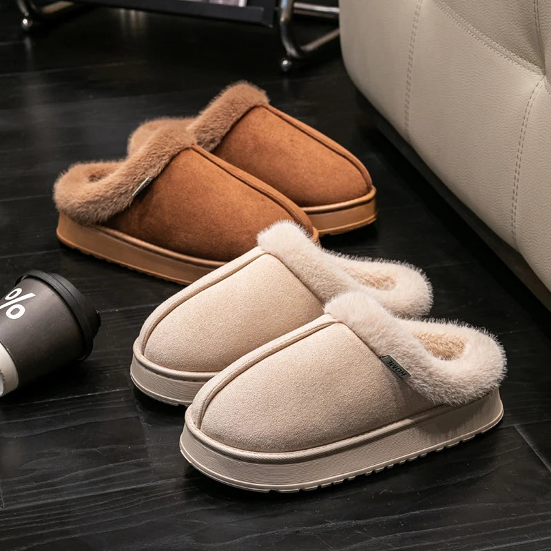 Warm women's slippers with thick, non-slip soles