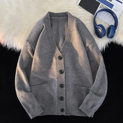 A men's knitted V-neck cardigan with buttons