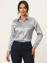 Women's Satin Blouse - Glossy Finish with an Elegant Relaxed Fit