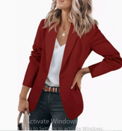 Dames Getailleerde Blazer – Effen Model met Lange Mouwen Donkerrood / S - AIDA LENA