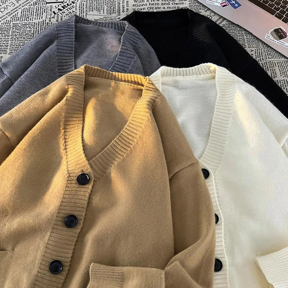 A men's knitted V-neck cardigan with buttons