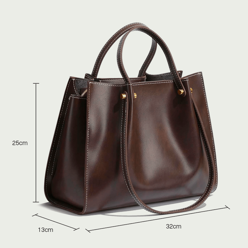 Dames Schoudertas – van Vegan Leer Ruim Elegant Model Donkerbruin / 32 x 13 x 25cm - AIDA LENA