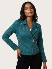 Dames Suède Bikerjas – Stoer Model met Ritssluiting Blauw / S - AIDA LENA
