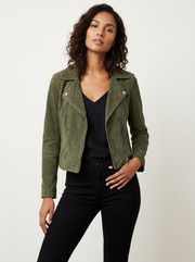 Women's Suede Biker Jacket - Asymmetrical Zip Closure