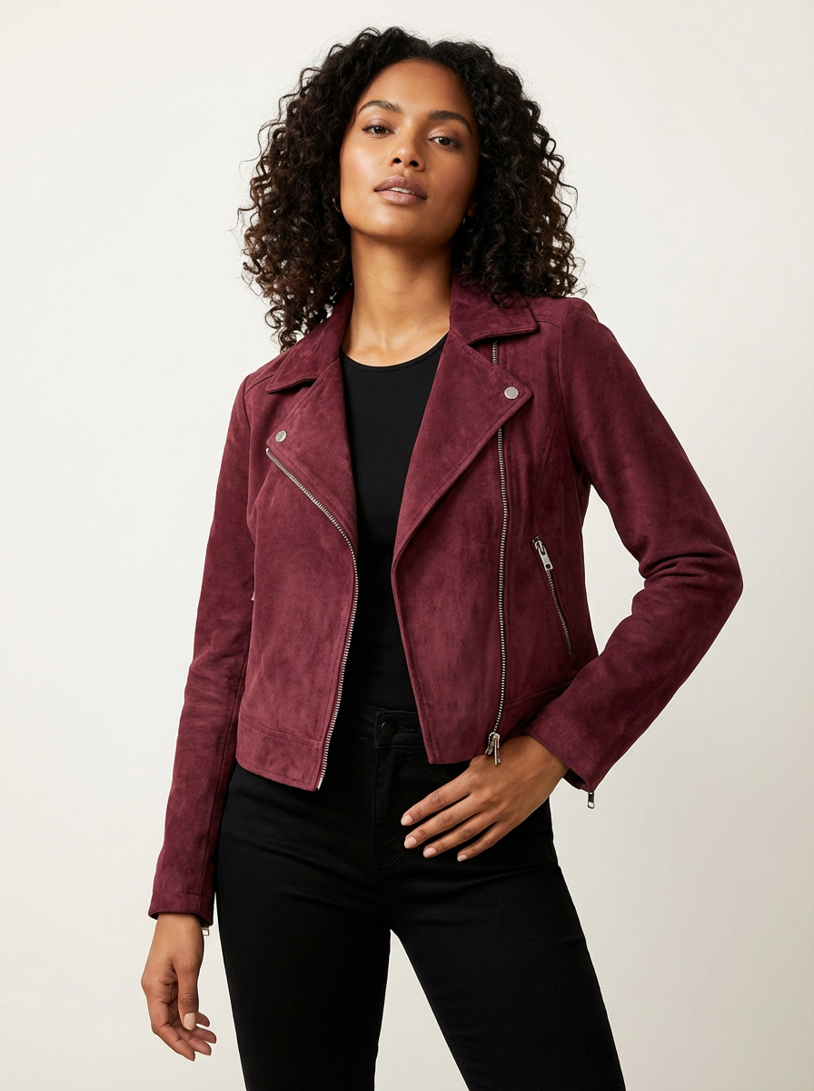 Dames Suède Bikerjack – Asymmetrische Ritssluiting Rood / XS - AIDA LENA
