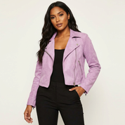 Dames Suède Bikerjack – Asymmetrische Ritssluiting Roze / XS - AIDA LENA