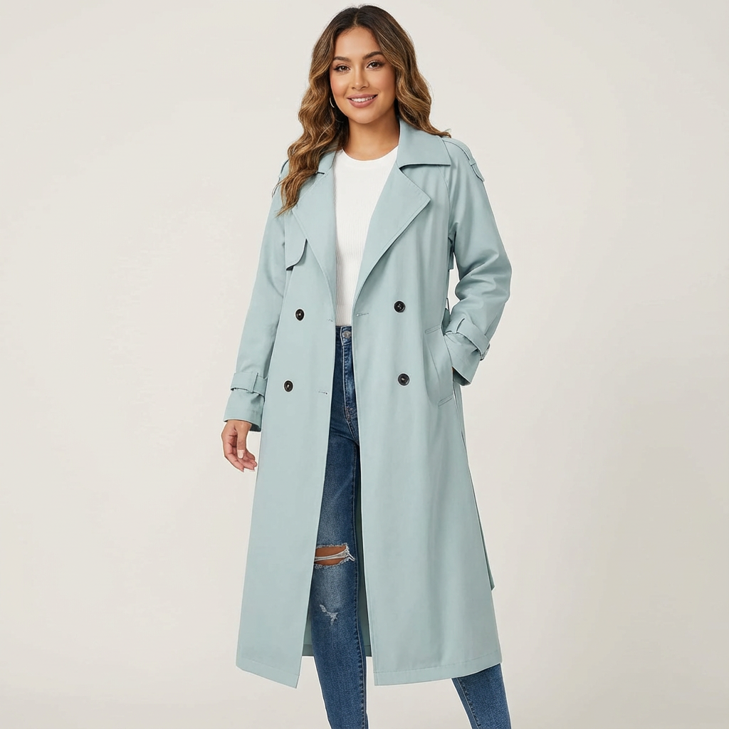 Dames Lange Trenchcoat – Elegante Pasvorm met Klassieke Revers - AIDA LENA