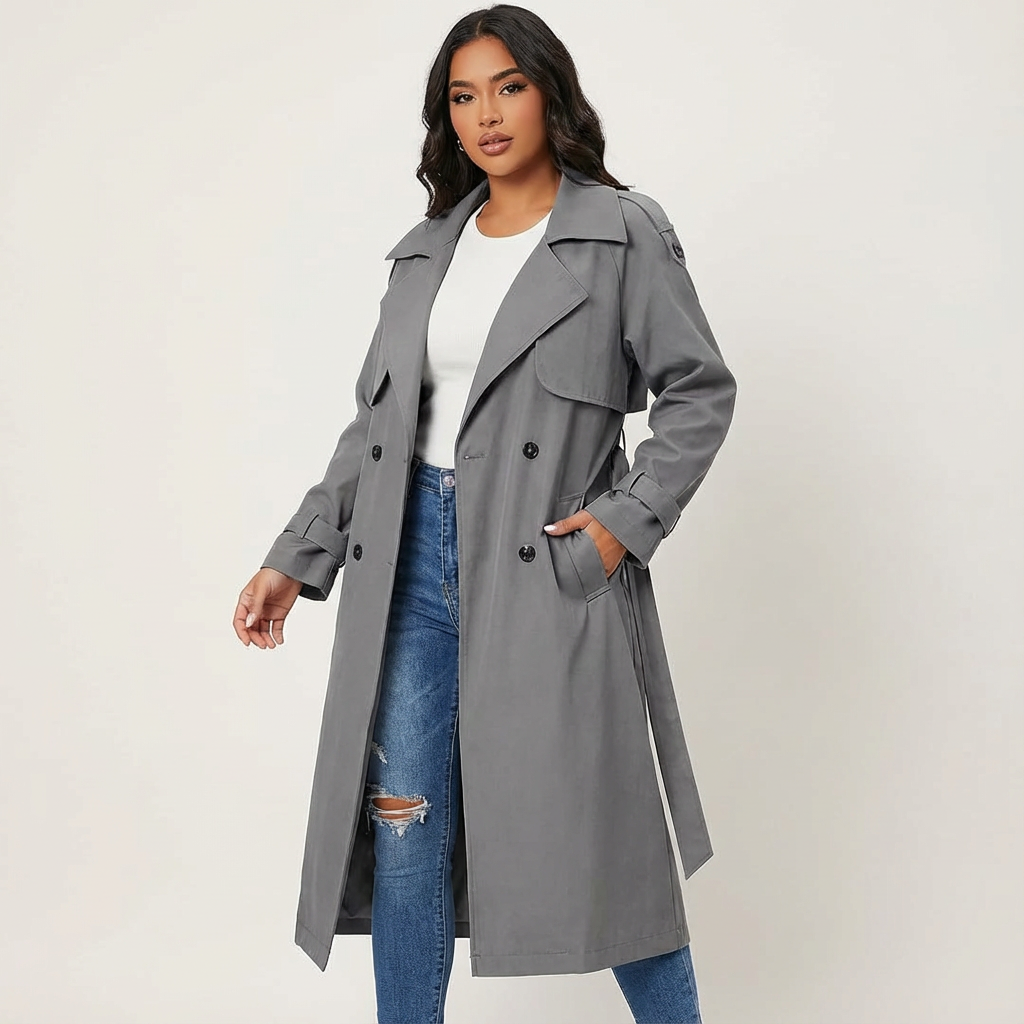 Dames Lange Trenchcoat – Elegante Pasvorm met Klassieke Revers - AIDA LENA
