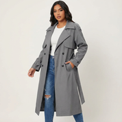 Dames Lange Trenchcoat – Elegante Pasvorm met Klassieke Revers - AIDA LENA