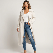 Dames Lange Trenchcoat – Elegante Pasvorm met Klassieke Revers - AIDA LENA