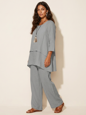 Dames 2-Delige Set – Losvallende Tuniek met Wijde Broek Blauw / S - AIDA LENA