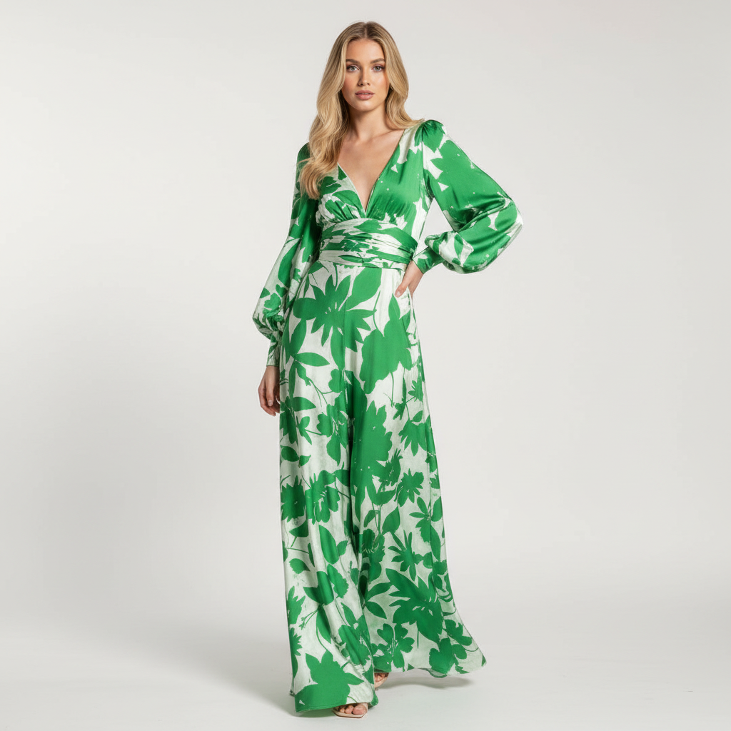Dames Maxi Jurk – V-Hals met Soepelvallende Elegante Pasvorm - AIDA LENA
