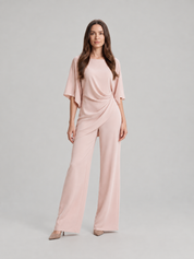 Tweedelige set dames met gedrapeerde top en wijde broek