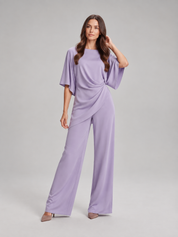 Tweedelige set dames met gedrapeerde top en wijde broek