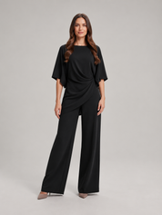 Tweedelige set dames met gedrapeerde top en wijde broek
