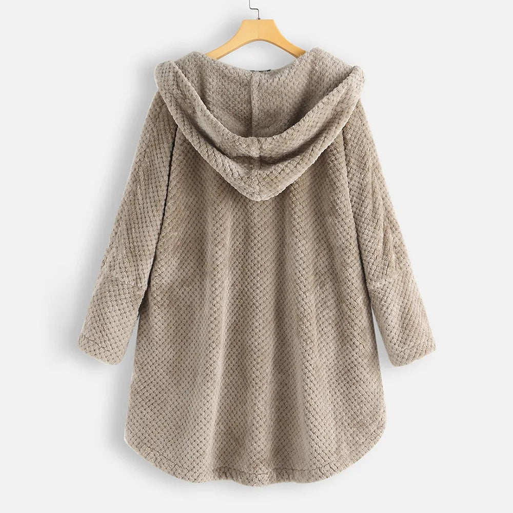 Zachte teddy fleece jas met capuchon dames – Selène Beige / S - AIDA LENA