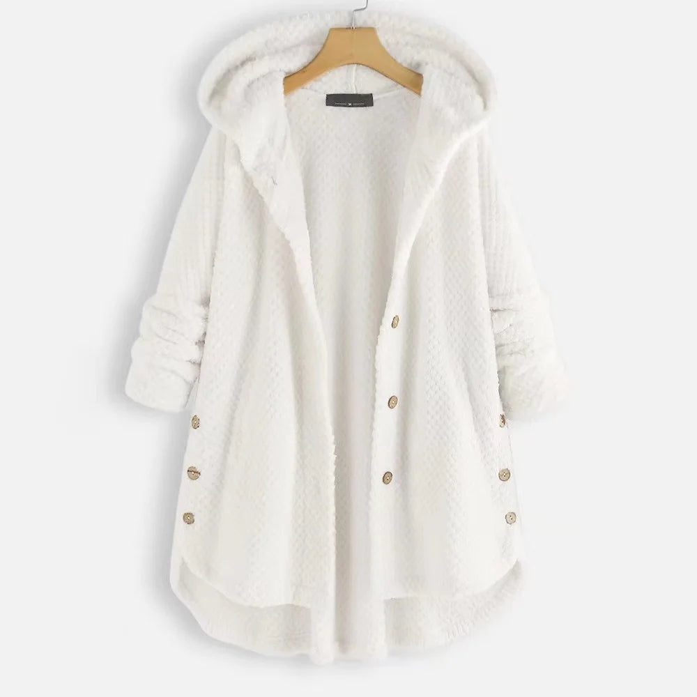Zachte teddy fleece jas met capuchon dames – Selène Beige / S - AIDA LENA