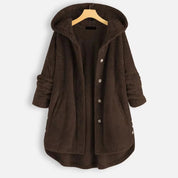 Zachte teddy fleece jas met capuchon dames – Selène Bruin / S - AIDA LENA