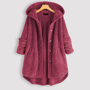Zachte teddy fleece jas met capuchon dames – Selène Roze / S - AIDA LENA