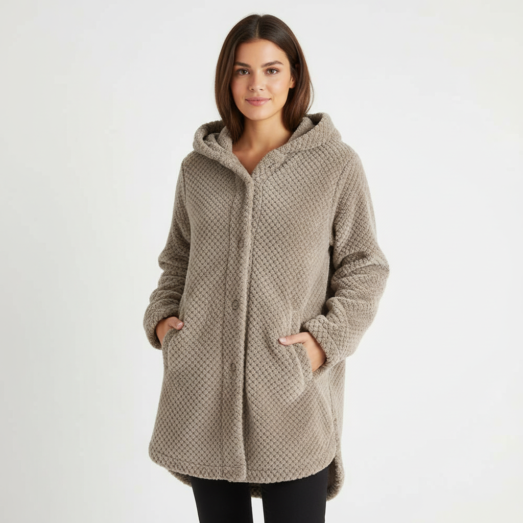 Zachte teddy fleece jas met capuchon dames – Selène Beige / S - AIDA LENA