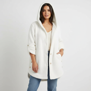 Zachte teddy fleece jas met capuchon dames – Selène Wit / S - AIDA LENA
