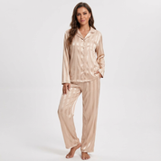 Dames Satijnen Pyjama Set – Gestreept Design met Zijdezachte Afwerking - AIDA LENA