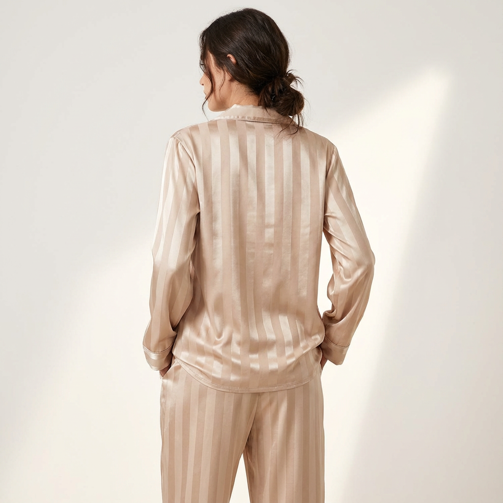 Dames Satijnen Pyjama Set – Gestreept Design met Zijdezachte Afwerking - AIDA LENA