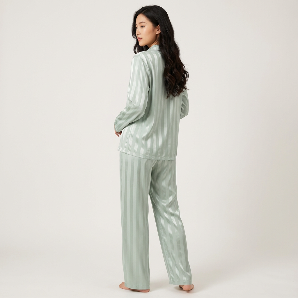 Dames Satijnen Pyjama Set – Gestreept Design met Zijdezachte Afwerking - AIDA LENA