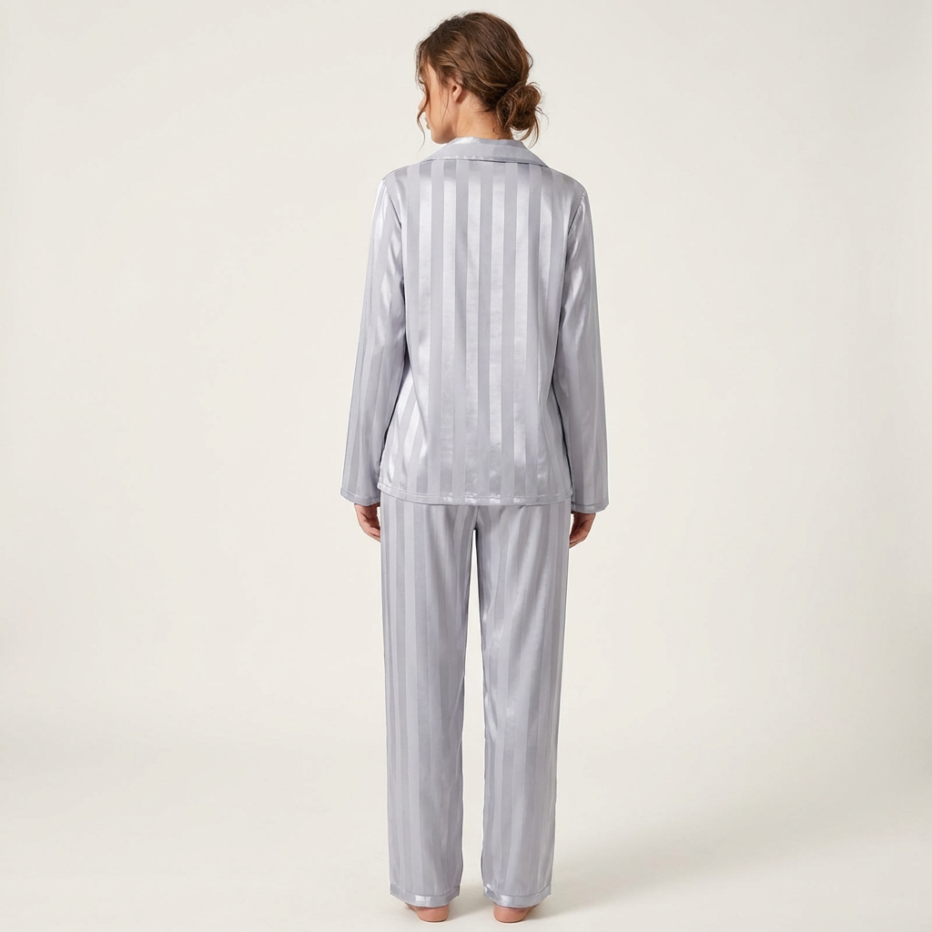 Dames Satijnen Pyjama Set – Gestreept Design met Zijdezachte Afwerking - AIDA LENA