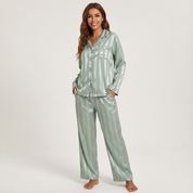 Dames Satijnen Pyjama Set – Gestreept Design met Zijdezachte Afwerking - AIDA LENA