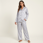 Dames Satijnen Pyjama Set – Gestreept Design met Zijdezachte Afwerking - AIDA LENA
