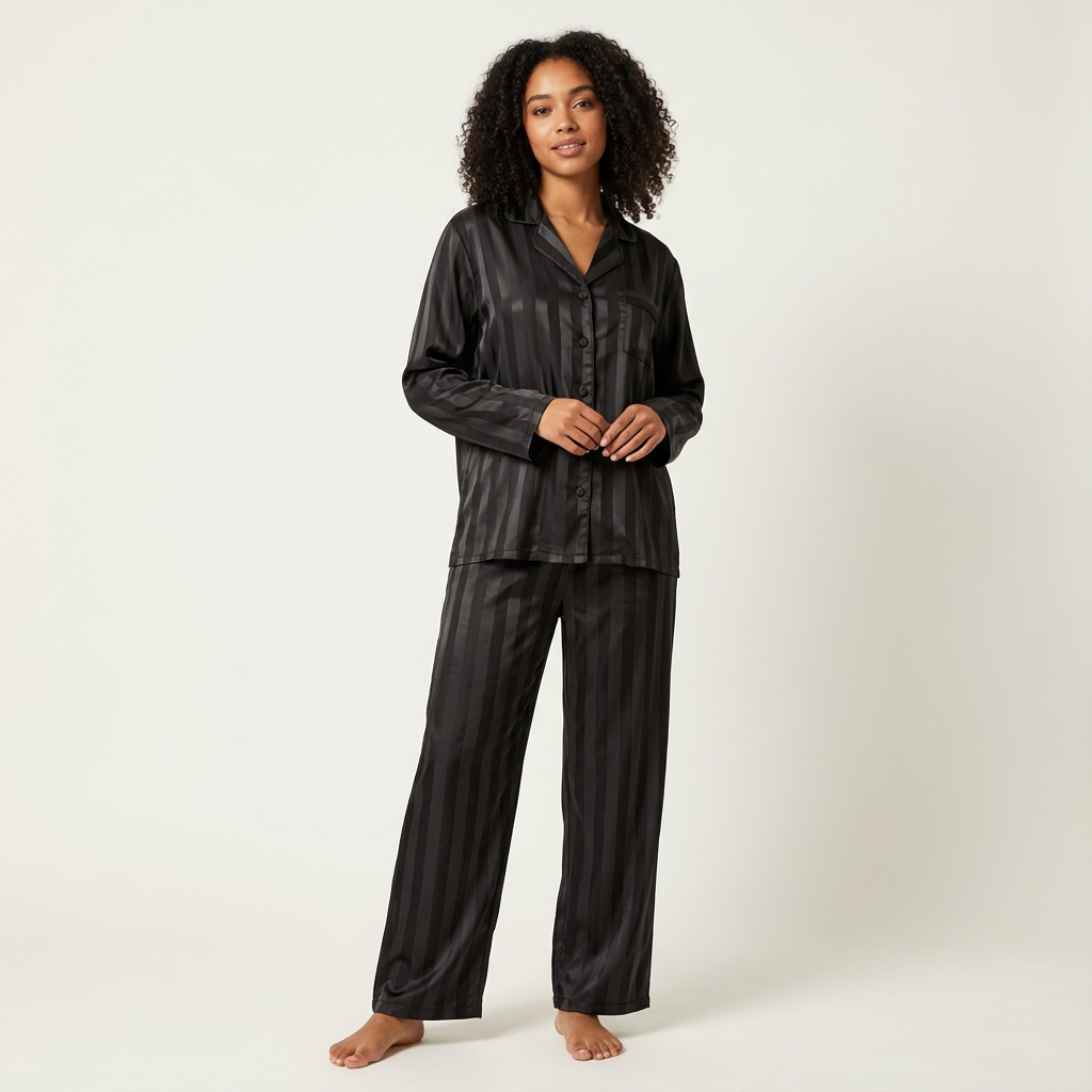 Dames Satijnen Pyjama Set – Gestreept Design met Zijdezachte Afwerking - AIDA LENA