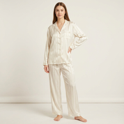 Dames Satijnen Pyjama Set – Gestreept Design met Zijdezachte Afwerking - AIDA LENA