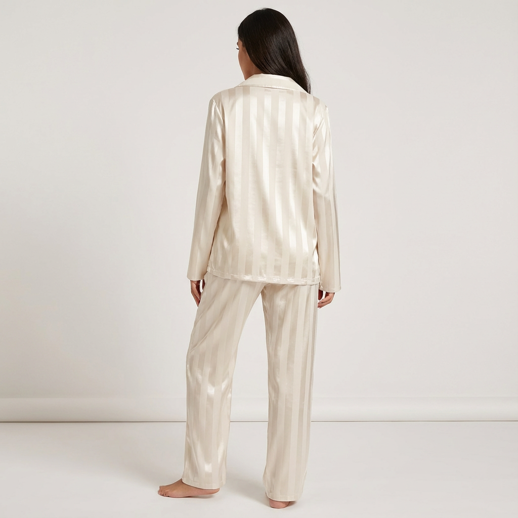 Dames Satijnen Pyjama Set – Gestreept Design met Zijdezachte Afwerking - AIDA LENA