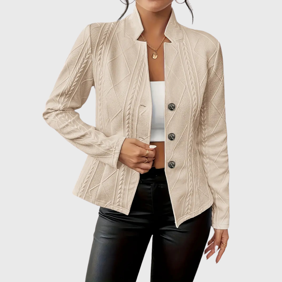 Women’s blazer with cable-knit pattern and stand-up collar