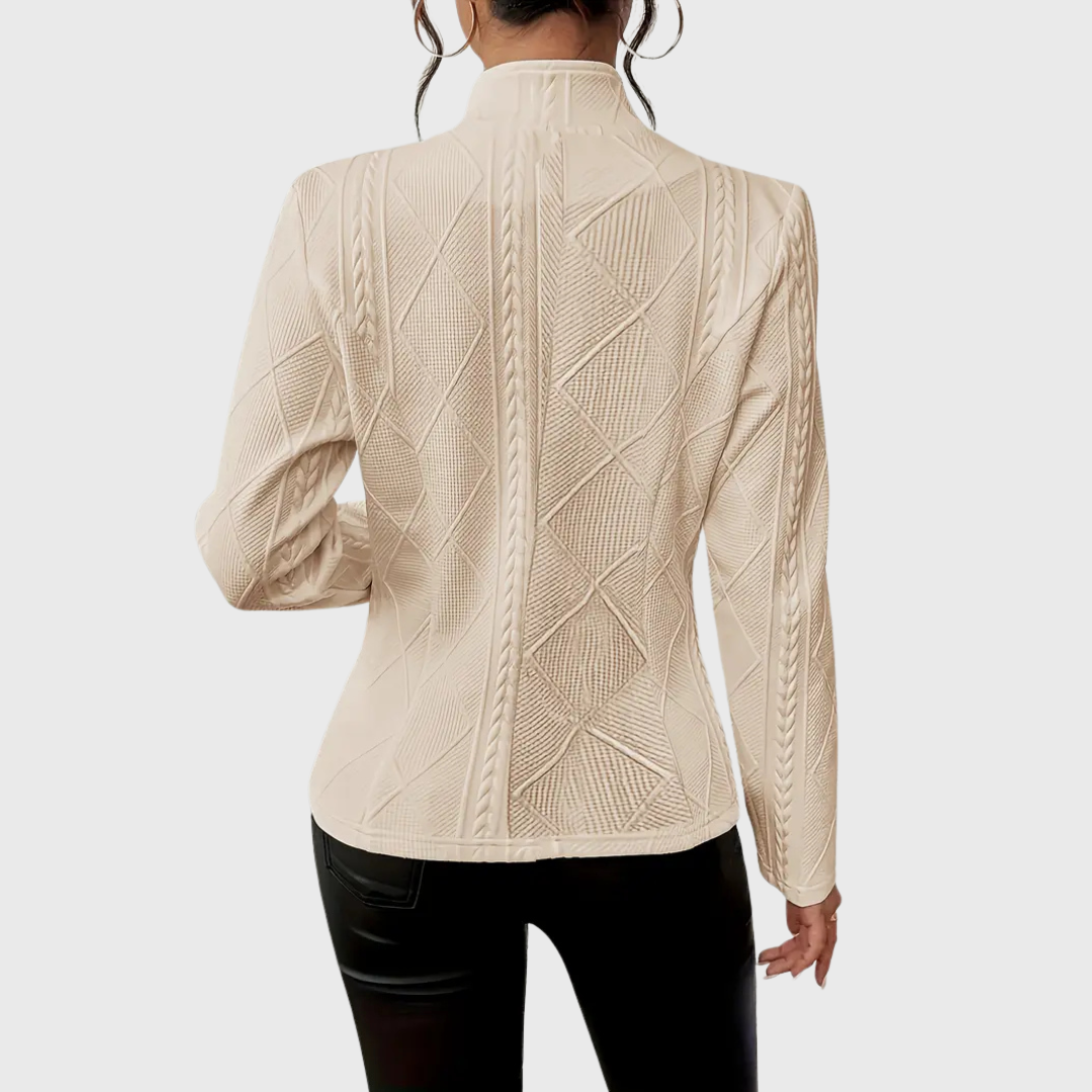 Women’s blazer with cable-knit pattern and stand-up collar