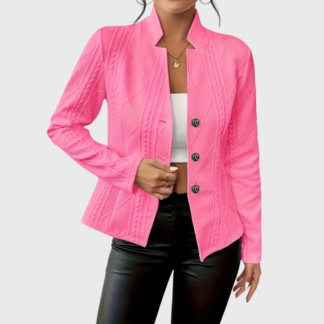 Women’s blazer with cable-knit pattern and stand-up collar