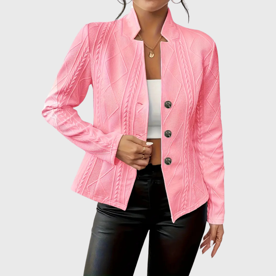 Women’s blazer with cable-knit pattern and stand-up collar