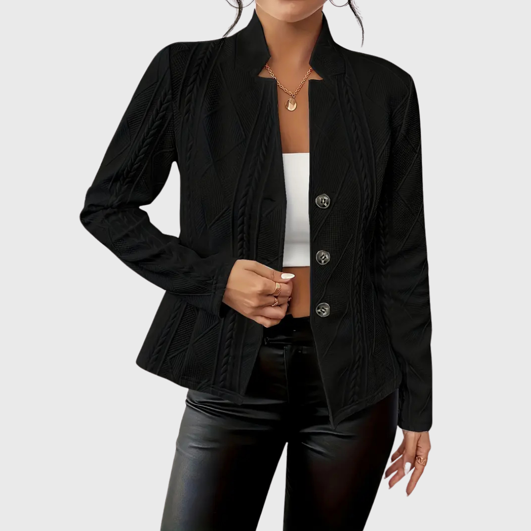 Women’s blazer with cable-knit pattern and stand-up collar