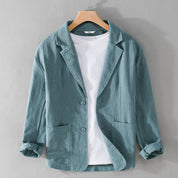 Men's casual blazer with wide lapels and pockets