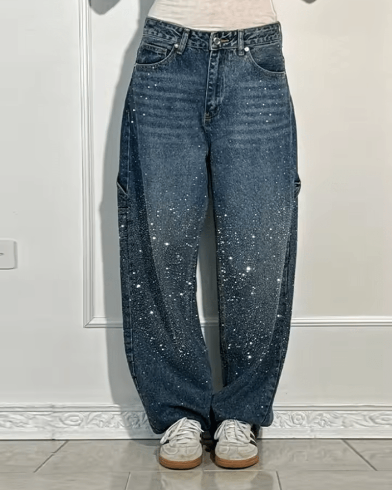 Flared broek dames retro met glitterglans