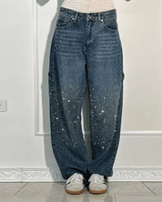 Flared broek dames retro met glitterglans