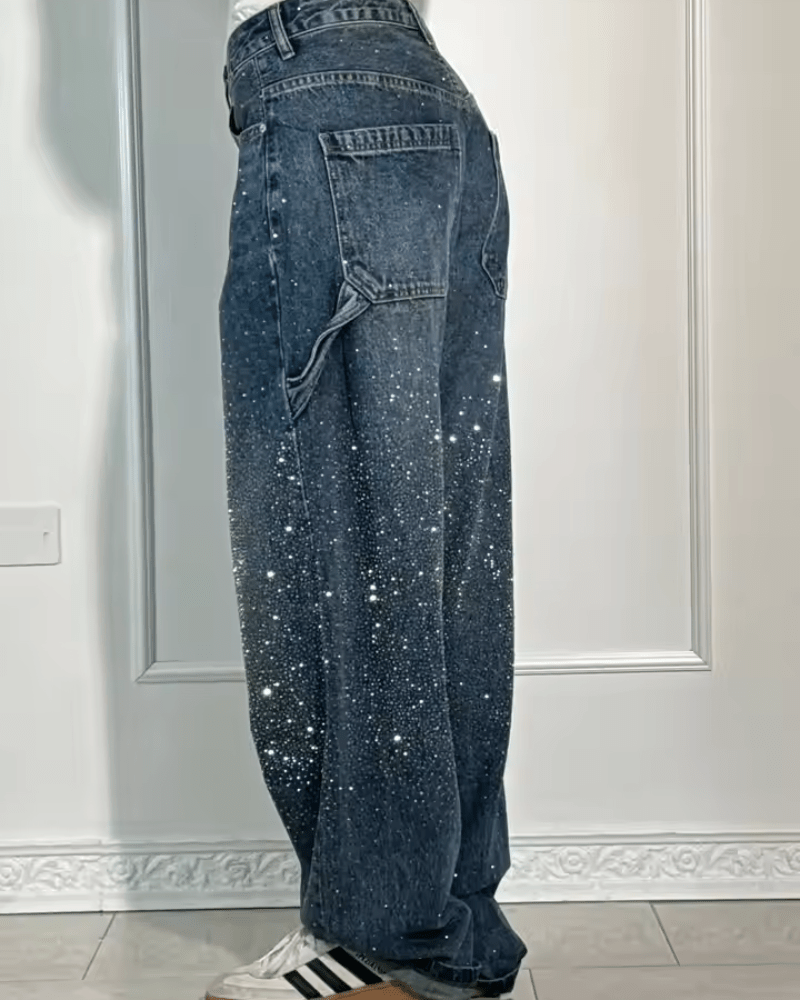 Flared broek dames retro met glitterglans