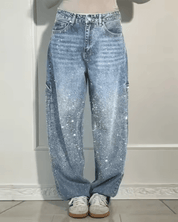 Flared broek dames retro met glitterglans
