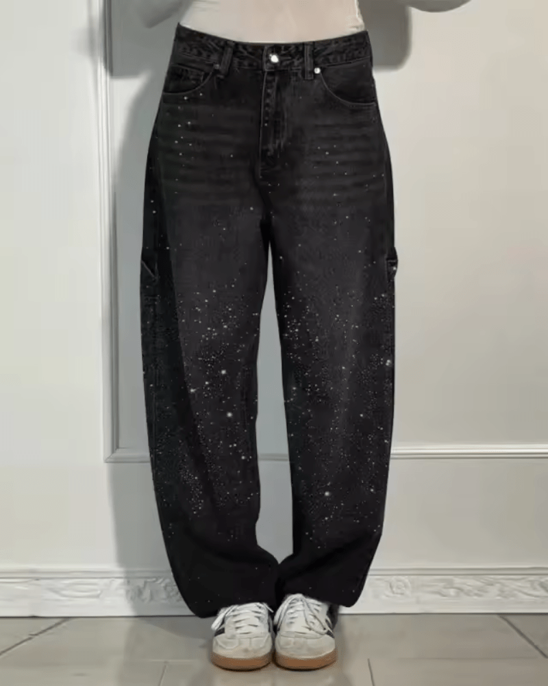 Flared broek dames retro met glitterglans