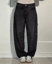 Flared broek dames retro met glitterglans