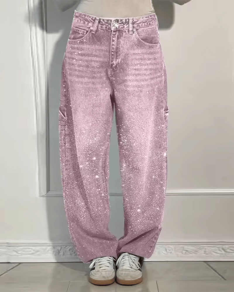 Flared broek dames retro met glitterglans